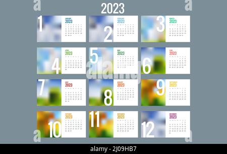 Calendar Planner for 2023. Calendar template for 2023. Stationery Design Print Template. Week Starts on Sunday. Stock Vector