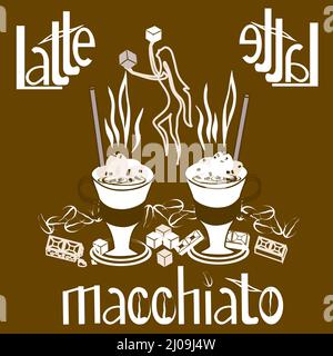 menu for bar coffee cup latte macchiate with sugar and chocolate Stock Vector