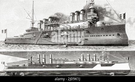 The armored cruiser Jeanne d'Arc, built in 1895. France, Europe. Old 19th century engraved illustration from La Nature 1899 Stock Photo