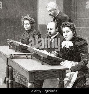 Lottery drawing Credit Foncier de France in 1899, verification of numbers on the device, France, Europe. Old 19th century engraved illustration from La Nature 1899 Stock Photo
