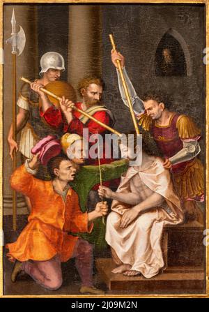 VALENCIA, SPAIN - FEBRUARY 14, 2022: The painting of Crowning of Thorns in the church Iglesia San Juan del Hospital Stock Photo