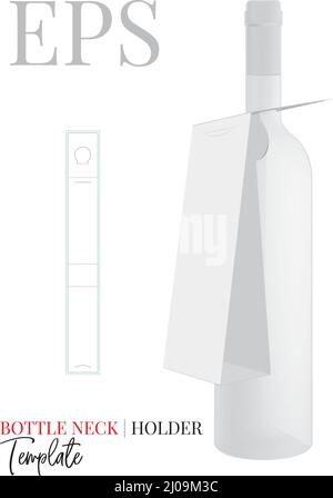 Bottle neck holder template with die cut lines, vector. White clear black bottle neck holder isolated on white background Stock Vector