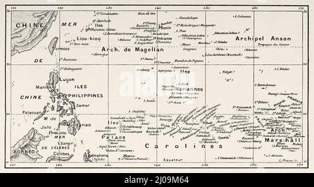 German colonies in Oceania map. Old 19th century engraved illustration from La Nature 1899 Stock Photo