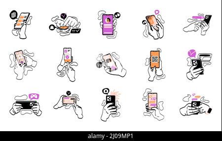Hands holding mobile phones set Stock Vector