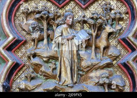 Saint-Jean Baptiste passe sa jeunesse dans le désert. Clôture septentrionale du chœur Nord. 1531. Cathédrale Notre-Dame d'Amiens. Amiens. Somme. Stock Photo