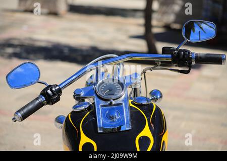Motorcycle chopper Harley Davidson on the street close-up Stock Photo