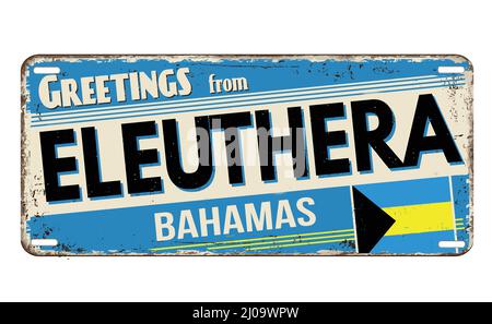 Greetings from Eleuthera vintage rusty metal plate on a white background, vector illustration Stock Vector