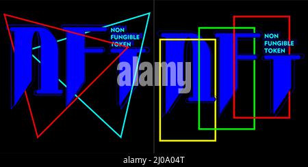 set of two abstract lettering of the logo of a non-fungible token on a dark background 1 Stock Vector