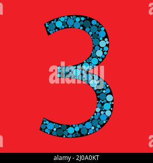 Vector Sign number 3 in the red background. number fill with the circle shapes. vector illustration. eps 10 Stock Vector
