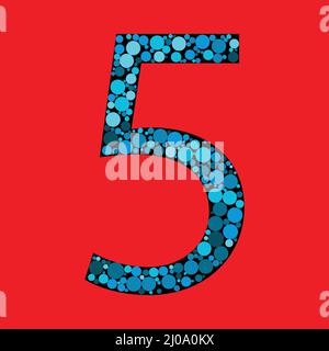 Vector Sign number 5 in the red background. number fill with the circle shapes. vector illustration. eps 10 Stock Vector
