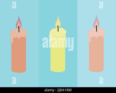 Three multicolored lit candles sitting horizontal with different backgrounds   forming a beautiful pattern vector design Stock Vector
