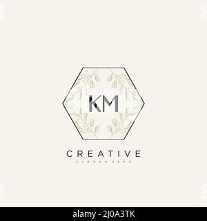 KM Initial Letter Flower Logo Template Vector premium vector Stock Vector