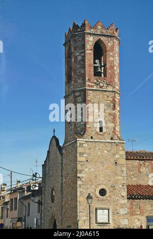 Church of Santa Maria in the Batlloria in Sant Celoni in the region of Vàlles Oriental province of Barcelona,Catalonia,Spain Stock Photo