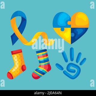down syndrome day five icons Stock Vector