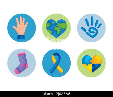 six down syndrome day icons Stock Vector