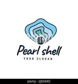 Logo Design Branding Pearl Oyster Scallop Shell Oyster Cockle Clam Mussel, Gems, Jewelry, Nautical Decoration. vector illustration in trendy line art Stock Vector