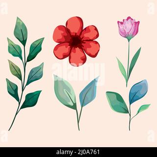 five spring garden icons Stock Vector