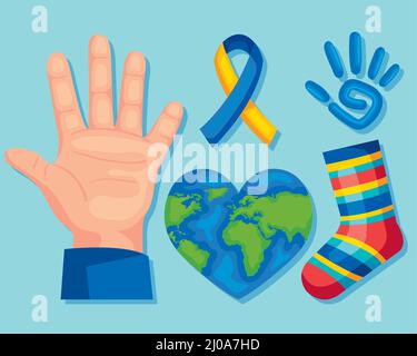 five down syndrome day icons Stock Vector