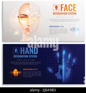 Authorization verification horizontal banners set with biometric scanners symbols realistic isolated vector illustration Stock Vector