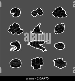Hand-drawn sticker set with traditional Greece cuisine dish and desserts set. Design sketch element for menu cafe, bistro, restaurant, bakery, packagi Stock Vector