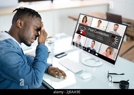 Video Conference Slow Internet Connection. Poor Signal Problem Stock Photo
