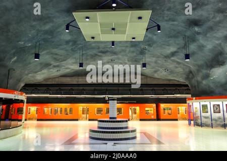 Helsinki, Finland - August 21, 2013: Metro station Ruoholahti underground subway in Helsinki, Finland. Stock Photo