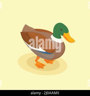 Poultry vector illustration with colored duck isometric icon in cartoon style on yellow background Stock Vector
