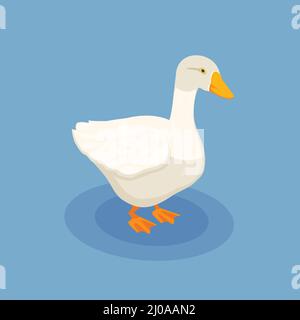 Poultry isometric poster with white goose icon on blue background vector illustration Stock Vector