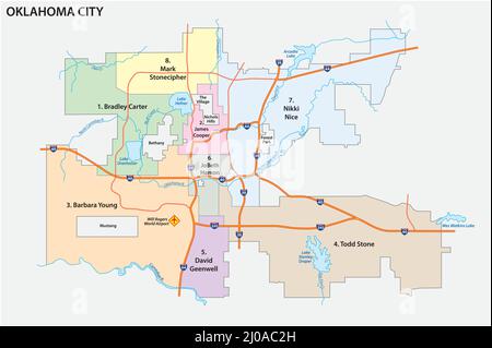 Road and administrative vector map of Oklahoma City, United States Stock Vector