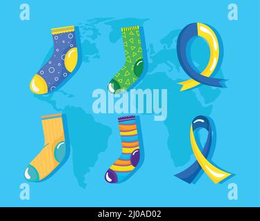 six Down Syndrome icons Stock Vector