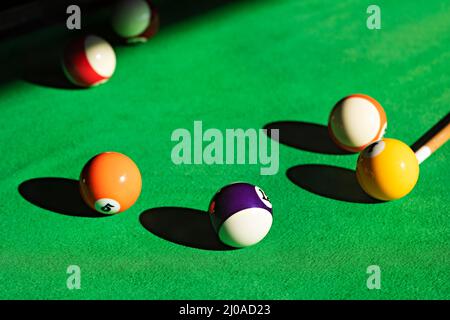 Ballarat Australia /  Billiard Balls positioned on a felt covered table. Stock Photo