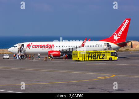 Heraklion, Greece - September 17, 2018: Corendon Airlines Boeing 737-800 airplane at Heraklion airport (HER) in Greece. Stock Photo