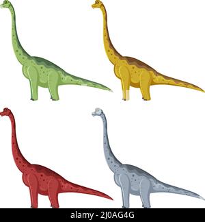 A set of brachiosaurus dinosaurs on white background illustration Stock Vector