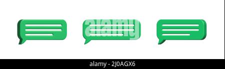 Glossy green speech bubbles and messenger shapes. 3d vector.  Stock Vector