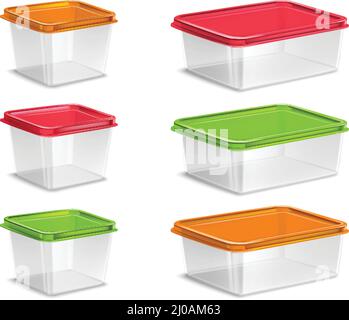 Plastic colored food containers set realistic isolated vector illustration Stock Vector