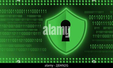 Protective Shield element on binary code background - green banner ...