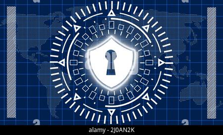 Protective Shield in circle frame on binary code background with ...