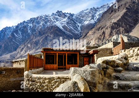 Historical Bsltiti fort in the Karakoram mountains range in the Hunza valley Stock Photo