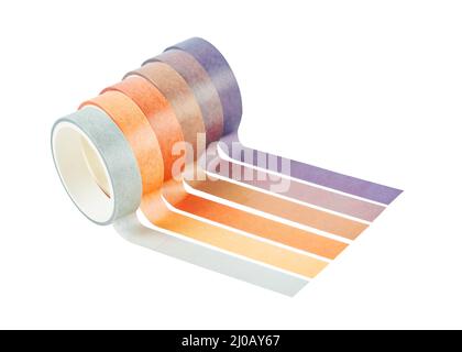 Stack of rolls colorful adhesive tape isolated on white background, Save clipping path. Stock Photo