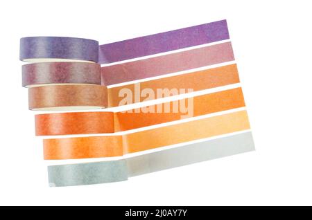 Stack of rolls colorful adhesive tape isolated on white background, Save clipping path. Stock Photo