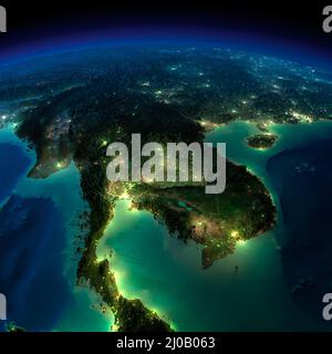 Night Earth. A piece of Asia - Indochina peninsula Stock Photo