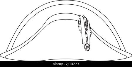 Bicorn hat of Napoleon outlined, vector illustration Stock Vector