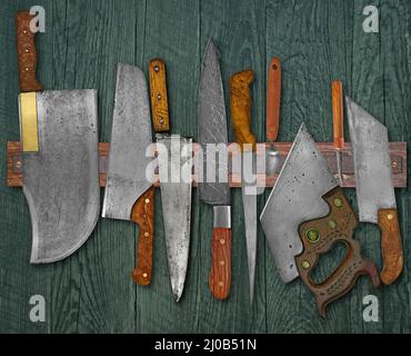 Vintage knives on the rack Stock Photo