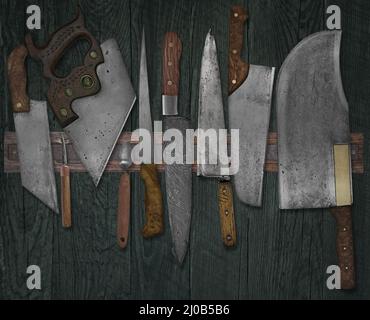 Vintage knives on the rack Stock Photo