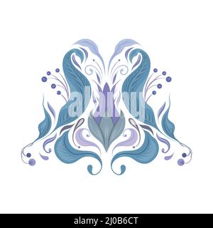 Vector tender symmetrical clipart of vintage floral ornament. Baroque gentle illustration of flowers and foliage on a white background. Stock Vector