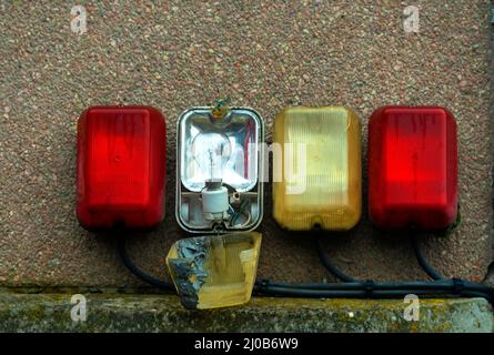 Closeup shot of red and yellow lights Stock Photo