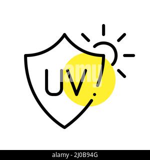 UV protection icon. Sun and shield. Pixel perfect, editable stroke Stock Vector