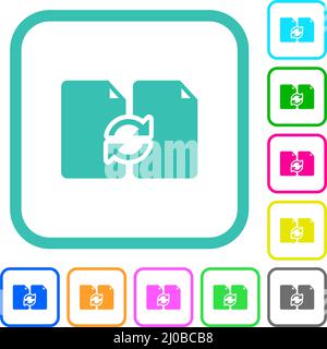 Swap documents solid vivid colored flat icons in curved borders on white background Stock Vector