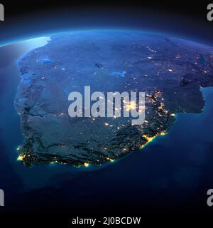 Detailed Earth. South Africa on a moonlit night Stock Photo