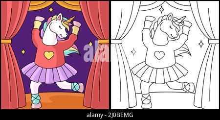 Unicorn Ballerina Dancing Coloring Page  Stock Vector